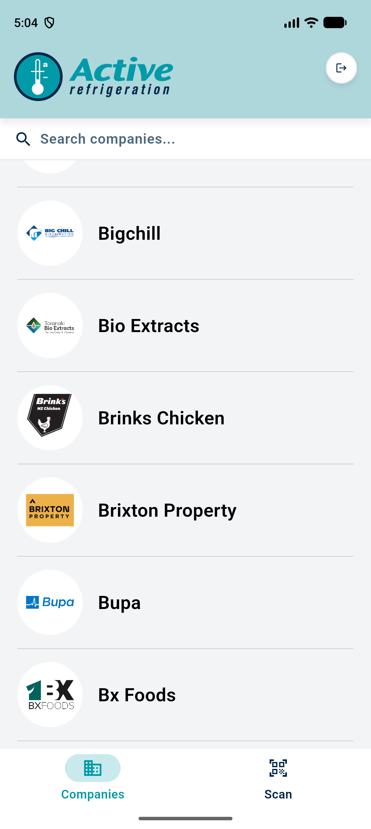 Company list on the home page
